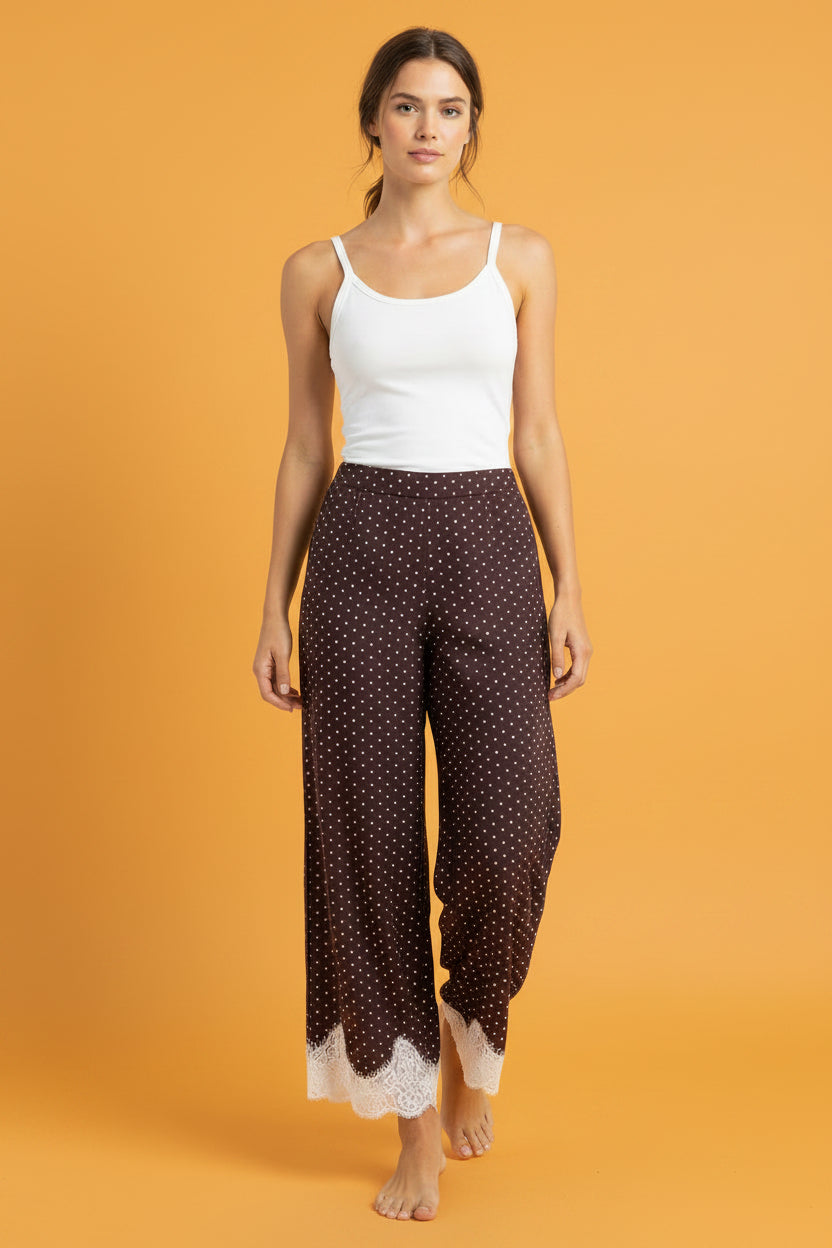 Pantalón Palazzo de Lunares con Encaje para Mujer/Pantalón Elegante en Panamá