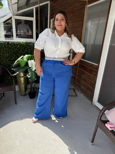 PANTALON AZUL PRETINA BLANCA