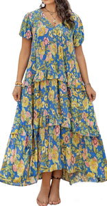 SARISA DRESSES PLUS  AZUL-FLORES