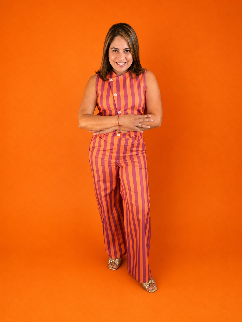Set Rayas Terracota y Vino para Mujer/Set Plazzo Elegante en Panamá