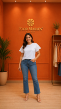 Blusa Blanca De Mujer Con Encaje Bordado/Talla Regular