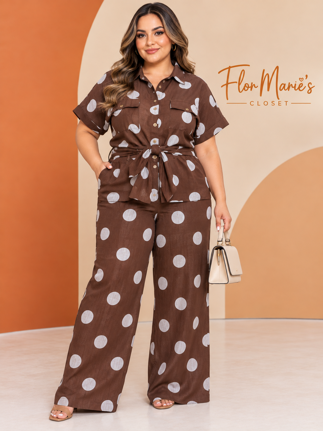 Conjunto Plus Size Marrón Polka