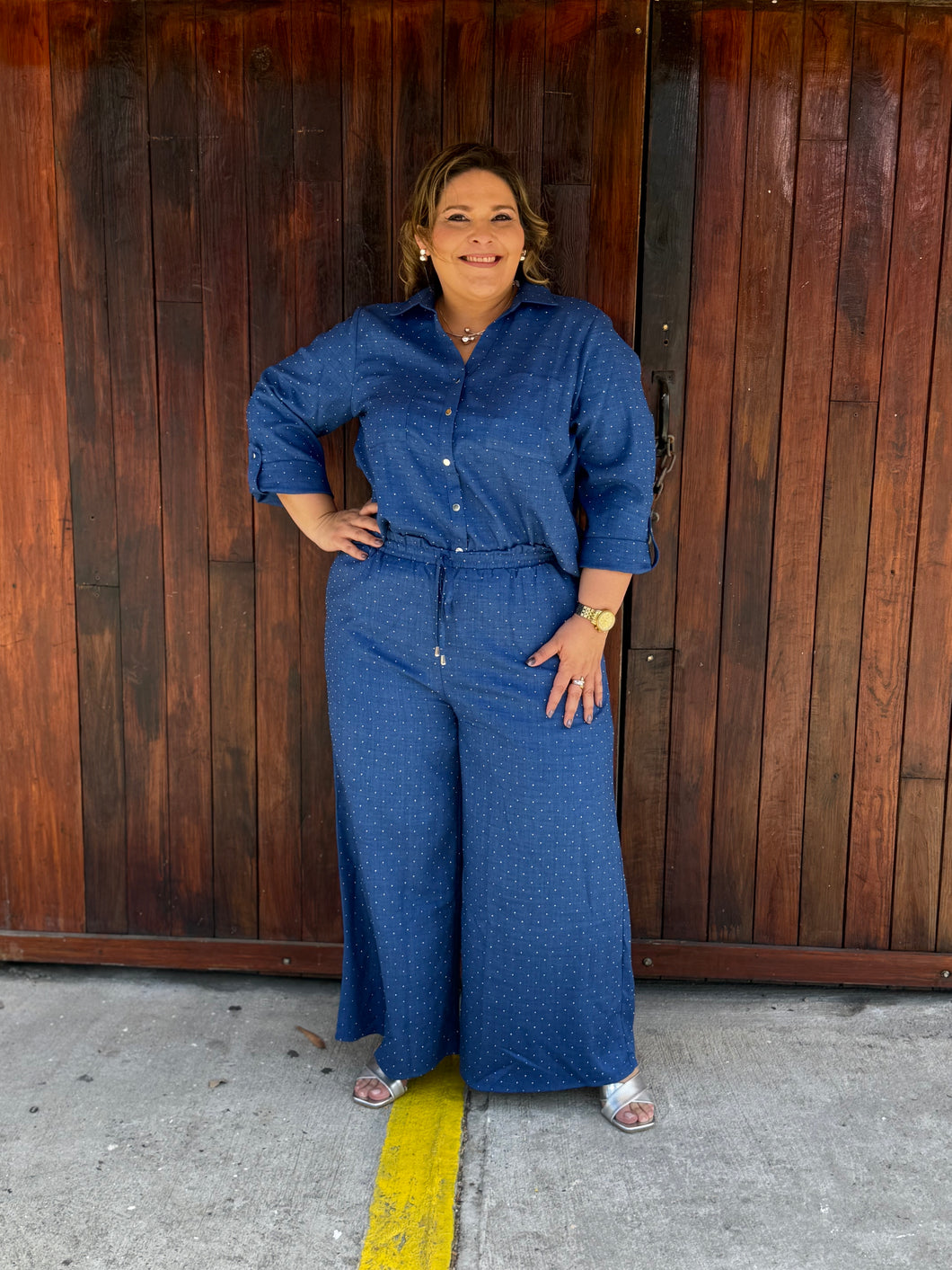 SET AZUL CON BRILLO PLUS SIZE