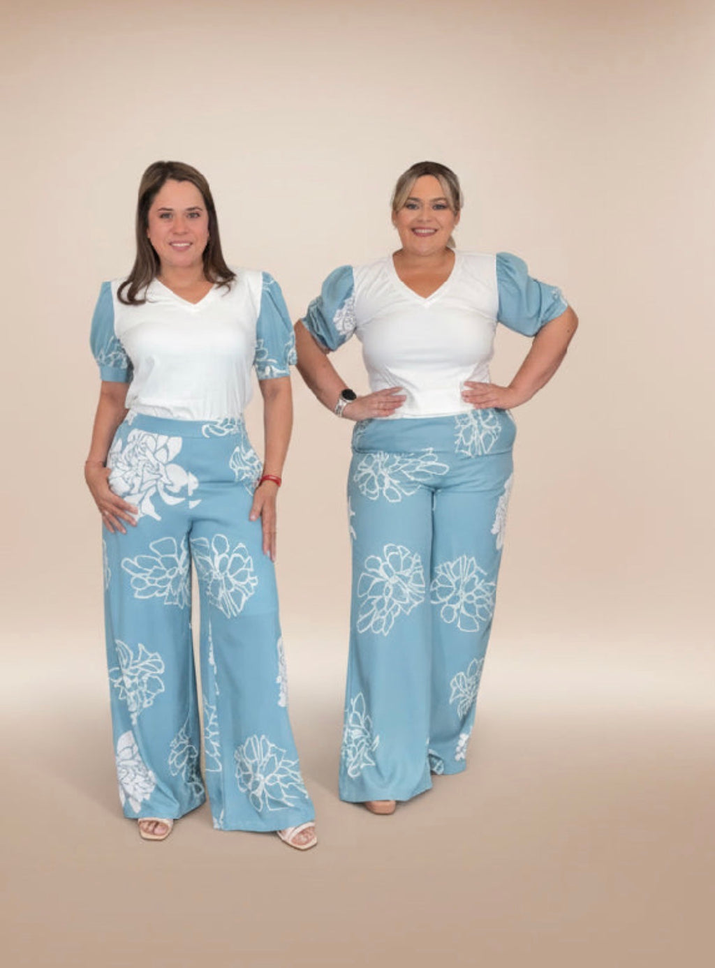 Pantalón Palazzo Azul Estampado para mujer en panamá/Pantalón Floral de pierna ancha Elegante y Fresco