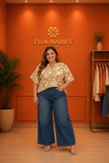 Blusa Plus Size Mostaza Estampado Floral Manga Corta Cuello V | Ropa Plus Size para Mujer en  Panamá