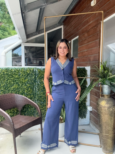SET TIPO VEST DEEP BLUE BORDADO
