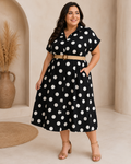 Vestido Midi Negro de Lunares con Cinturón