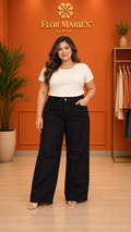 Pantalón Negro Plus Size para Mujer – Pierna Ancha y Tiro Alto