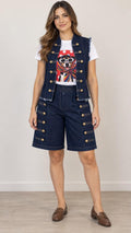 Conjunto Denim de Chaleco y Bermuda con Botones Dorados para Mujer