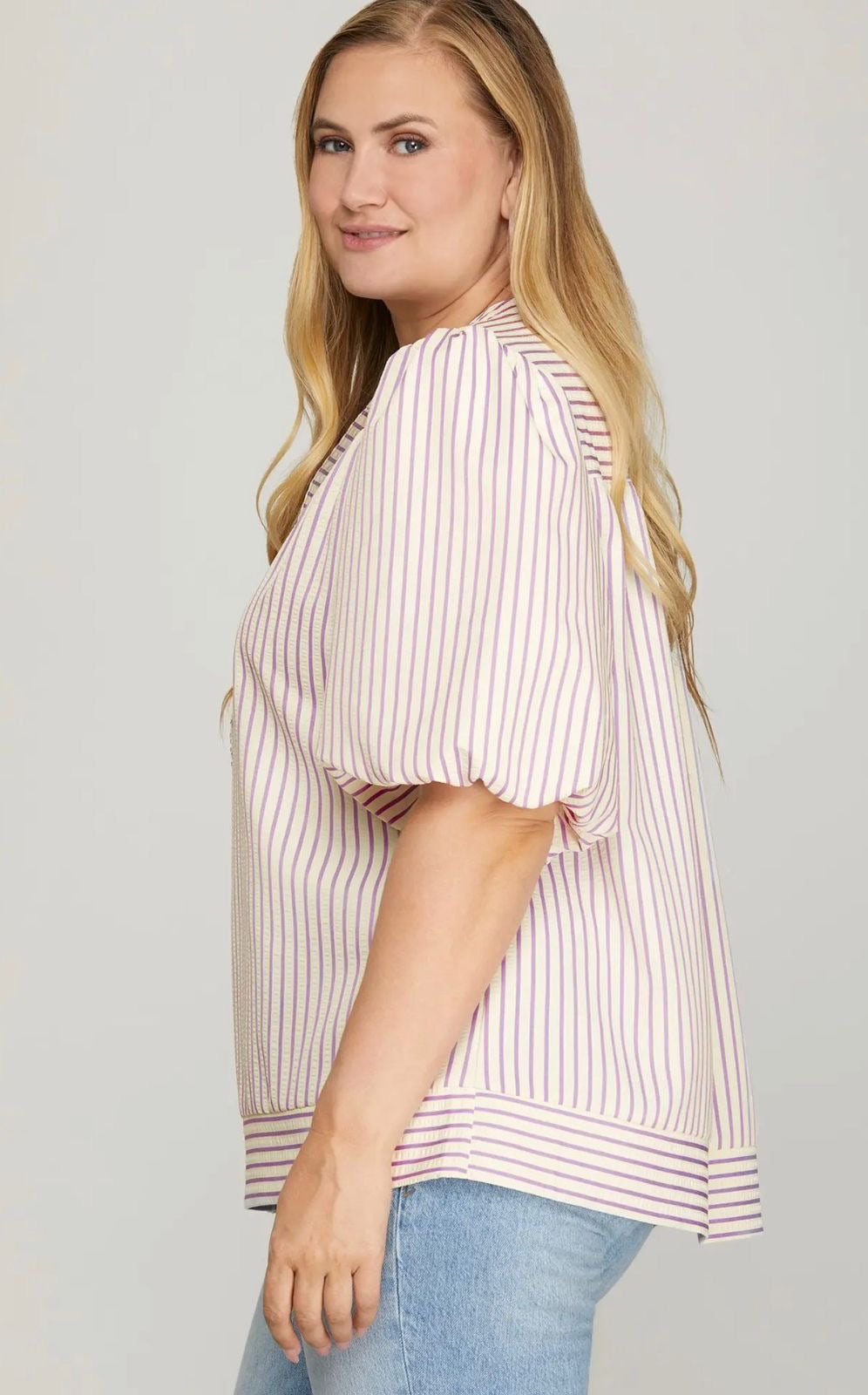 BLUSA A RAYAS LILA PLUS SIZE
