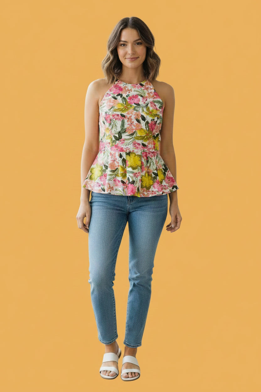 Blusa Strapless Estampada Floral con Vuelo Peplum | Ropa para Mujer en Panamá