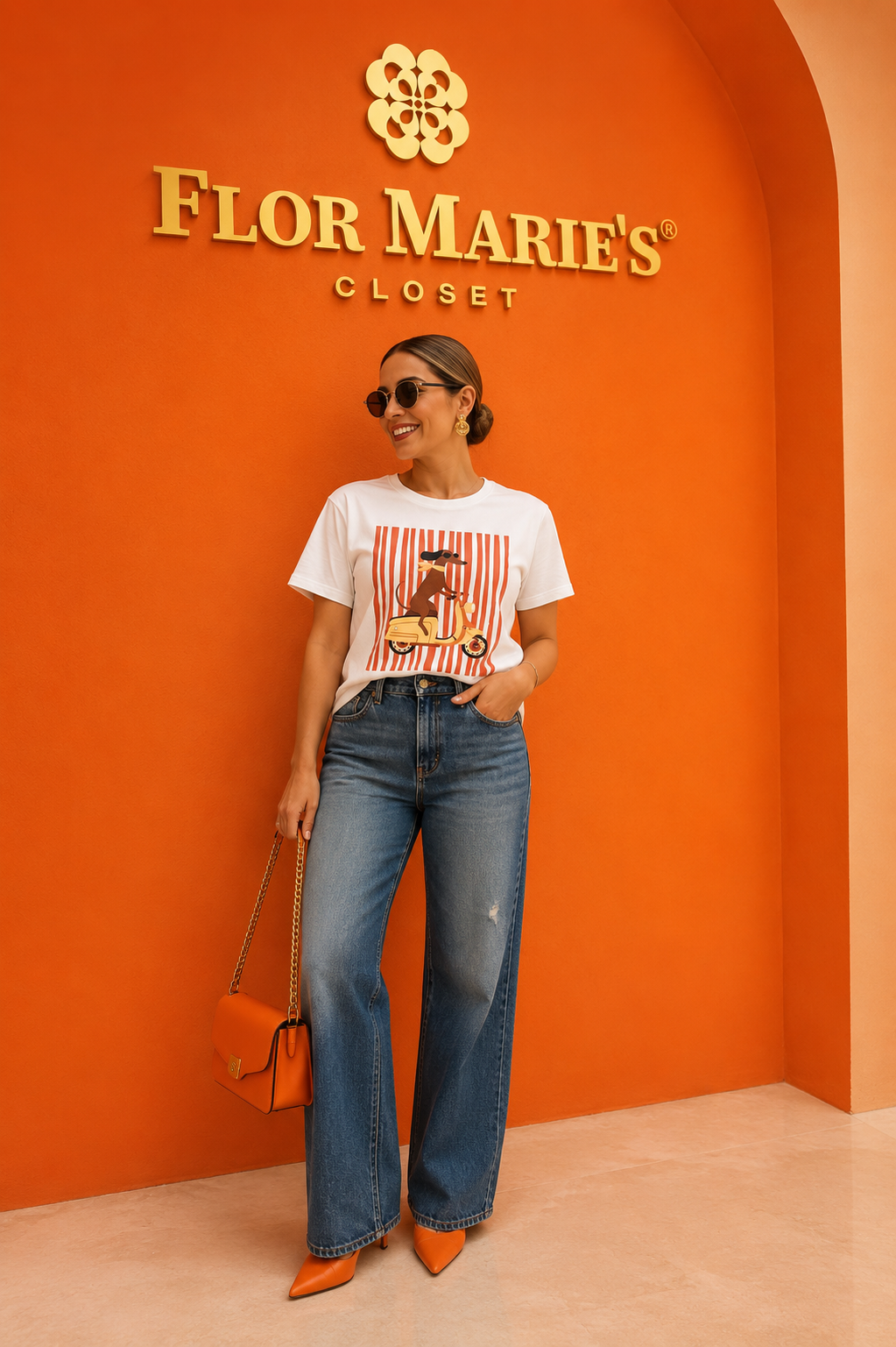 Sarisa Camiseta Blanca Perrito en Scooter - Playera Estampada Mujer | Boutique Panamá
