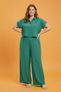 Conjunto Plus Size Verde Esmeralda para Mujer/Blusa con Botones y Pantalón Palazzo/ Moda Curvy Panamá