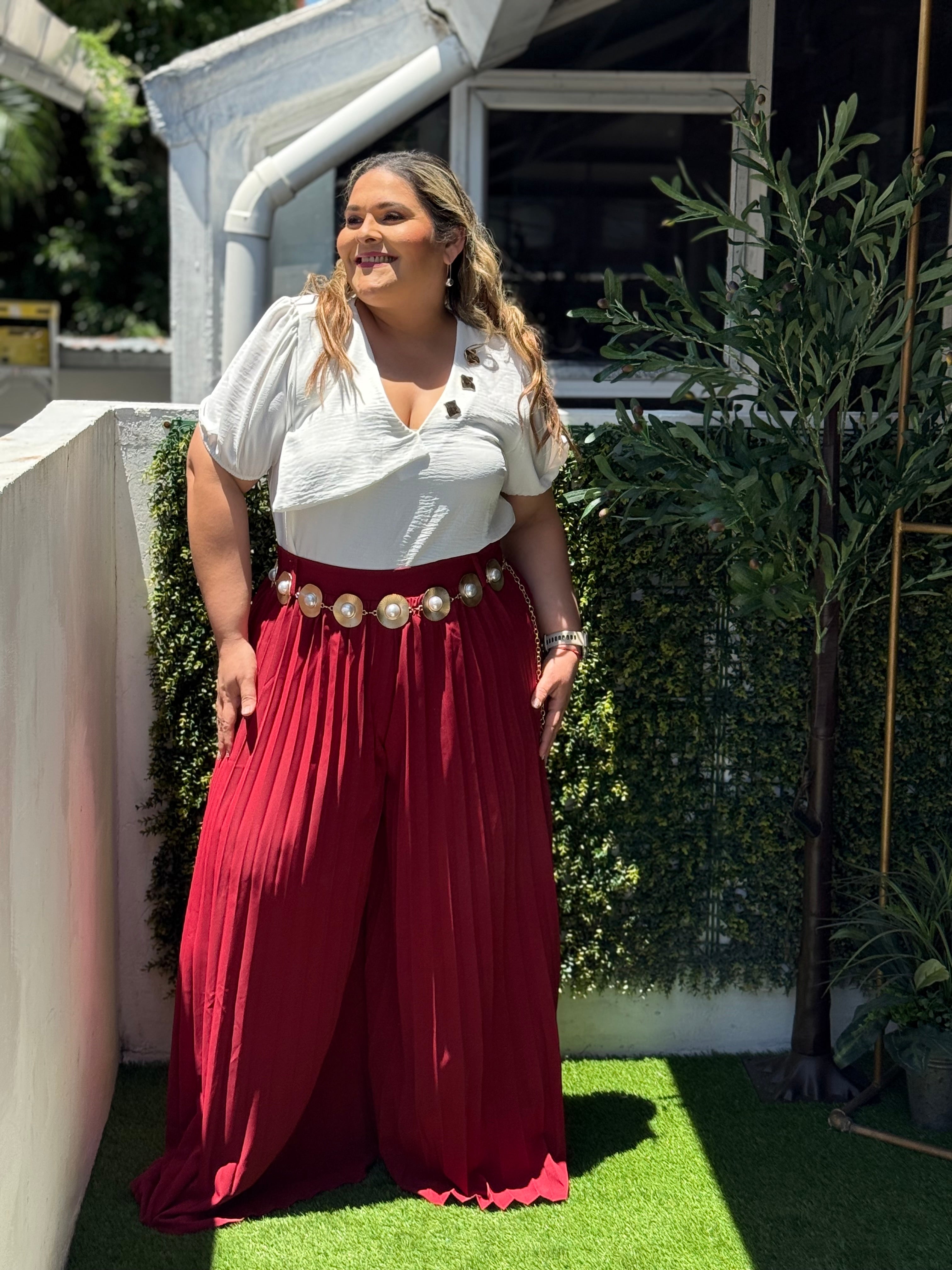 SARISA PANTALON PLUS SIZE PLISADO BORGOÑA