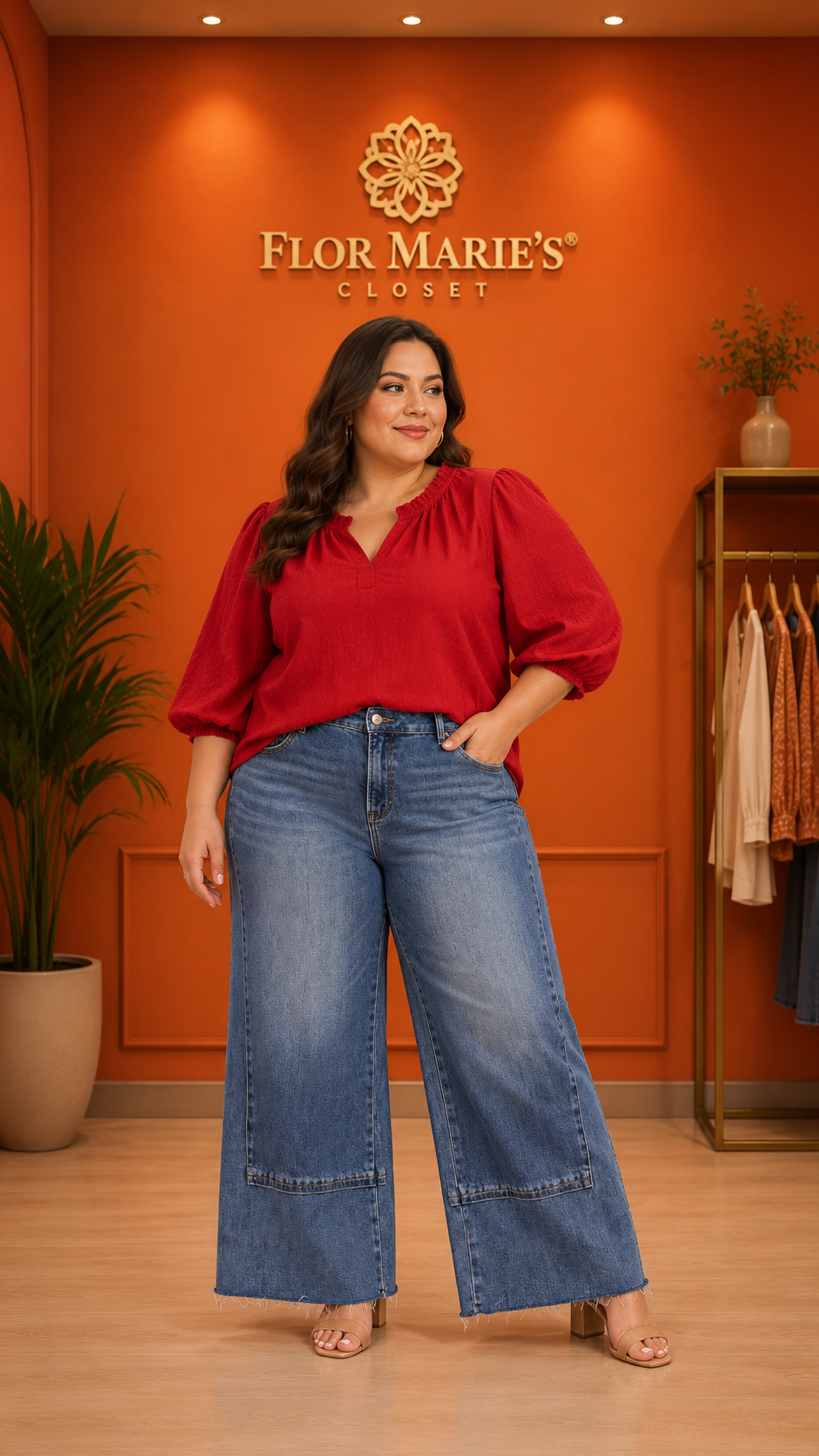 Jans Plus Size para Mujer Azul Claro de Pierna Ancha