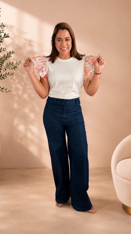 Blusa Blanca con Mangas Bordadas para Mujer | Blusa Elegante Casual en Panamá