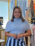 Blusa Celeste de Lunares con Drapeado Asimétrico para Mujer