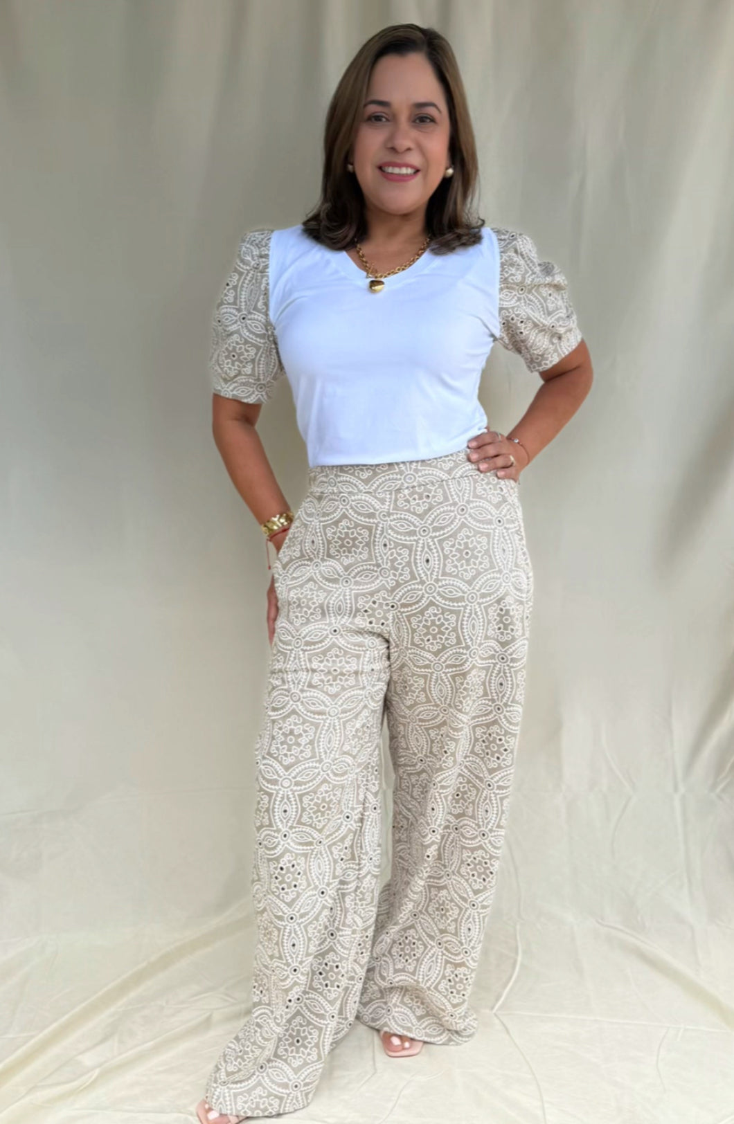 PANTALON VANESSA BORDADO CAFE