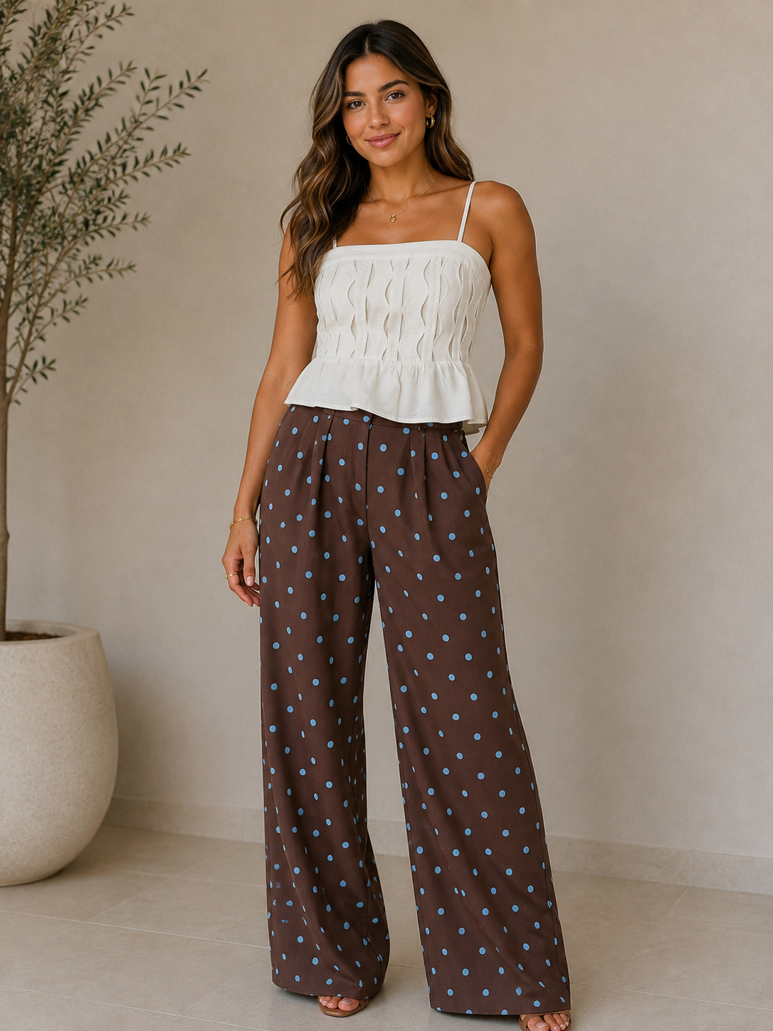 Blusa Blanca de Tirantes con Textura Fruncida y Bajo Peplum