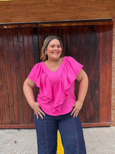 FUSHIA FRONT RUFFLE BLOUSE