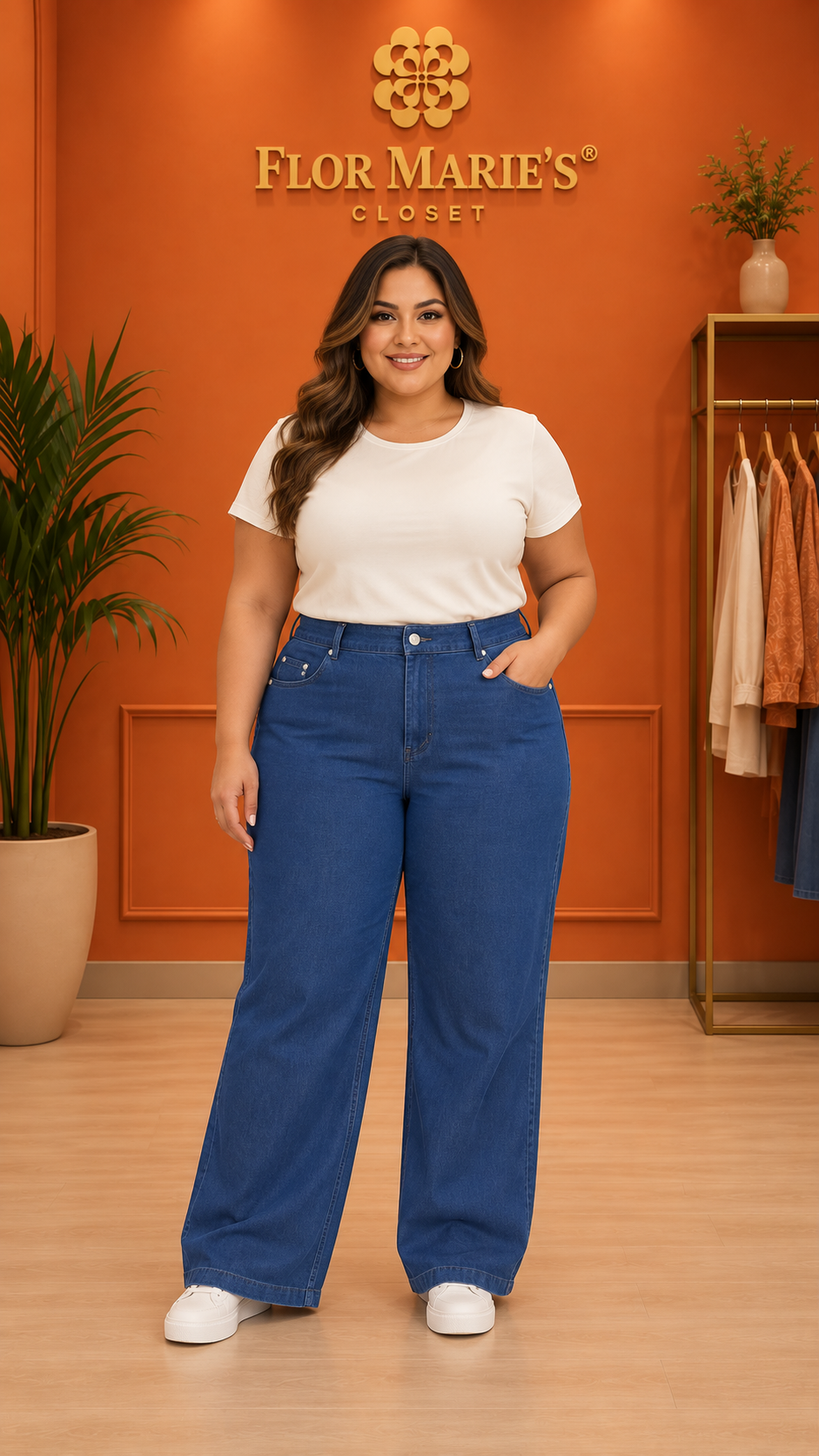 Jeans Plus Size para Mujer Azul – Tiro Alto y Pierna Ancha