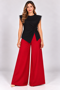 Blusa Negra para Mujer con Nudo Lateral y Detalle de Encaje