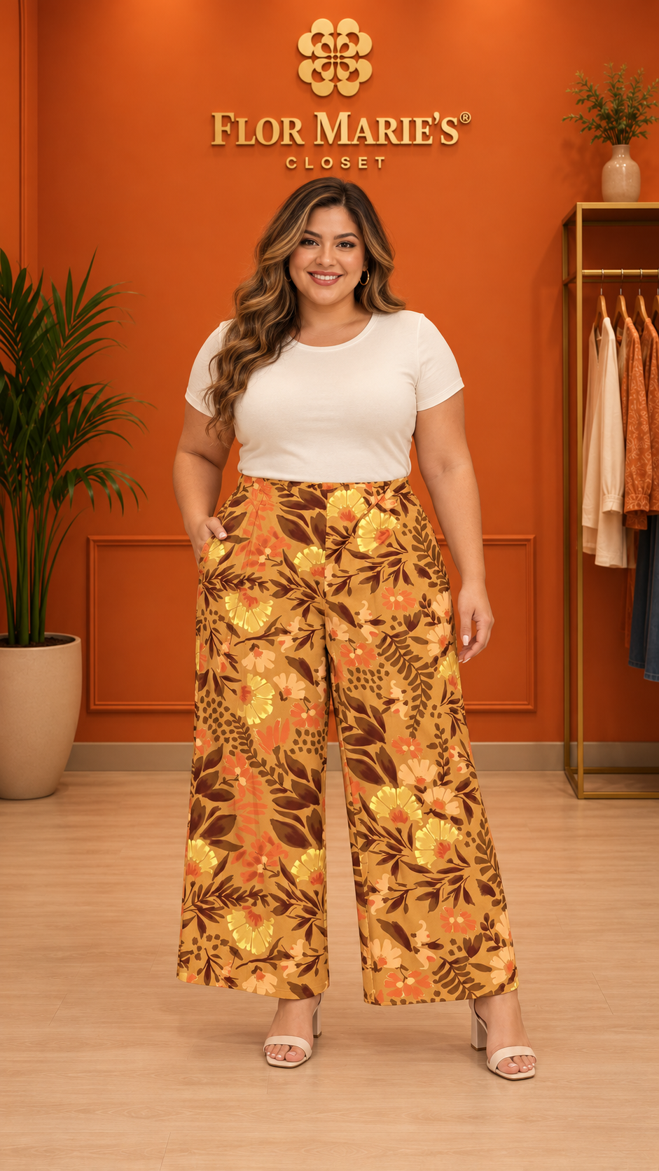 Pantalón Floral Plus Size para Mujer – Pierna Ancha Estampado