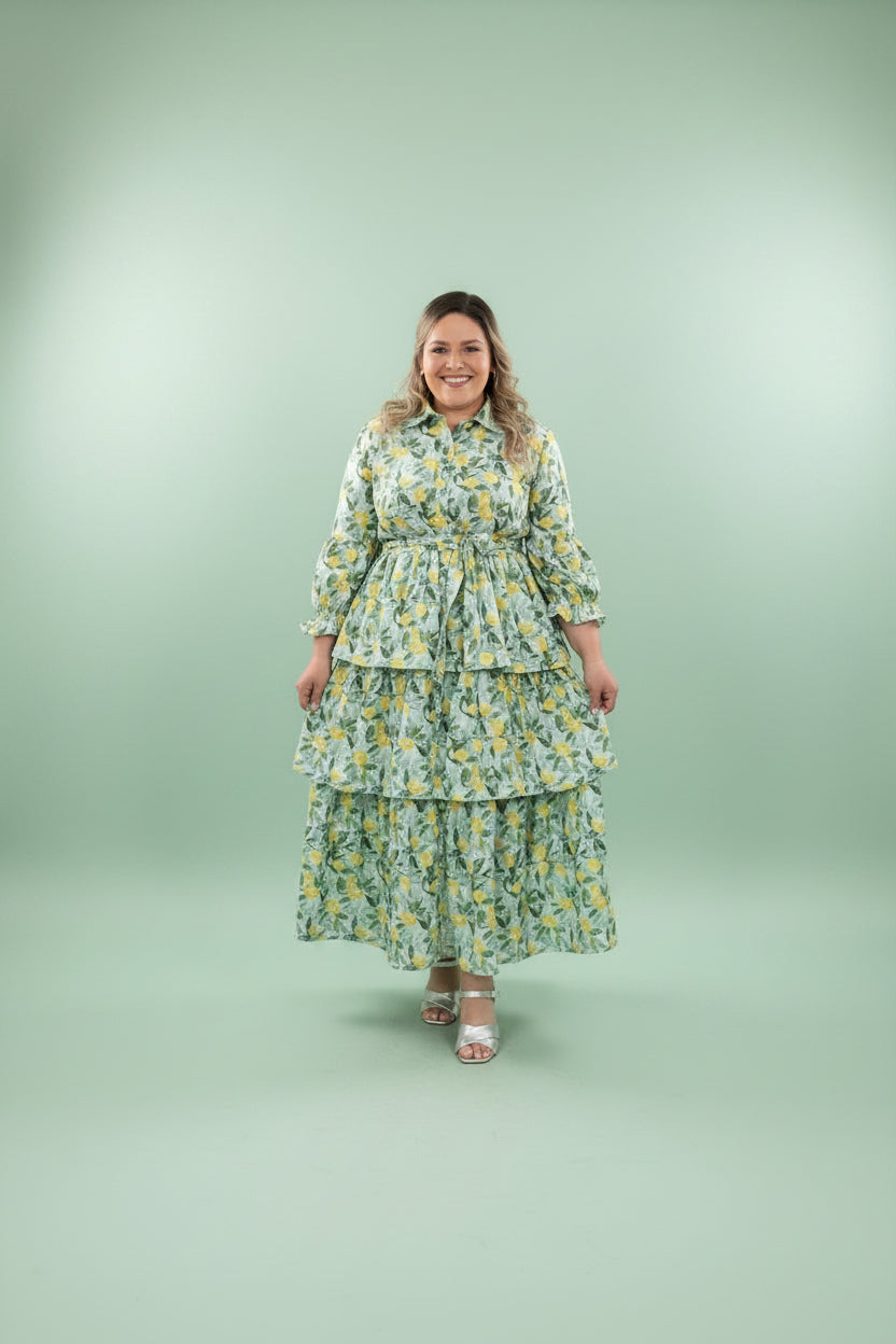 Vestido Plus Size Midi Estampado de Limones para Mujer en Panamá/ Vestido fresco Casual y elegante en panamá