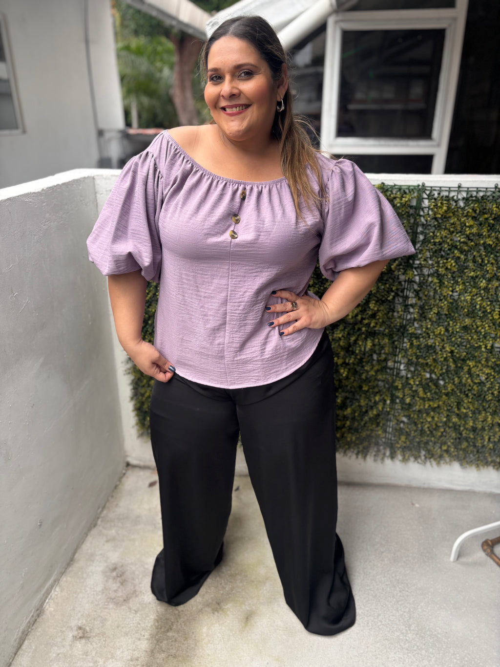 BUBBLE SLEEVE LAVANDER BLOUSE
