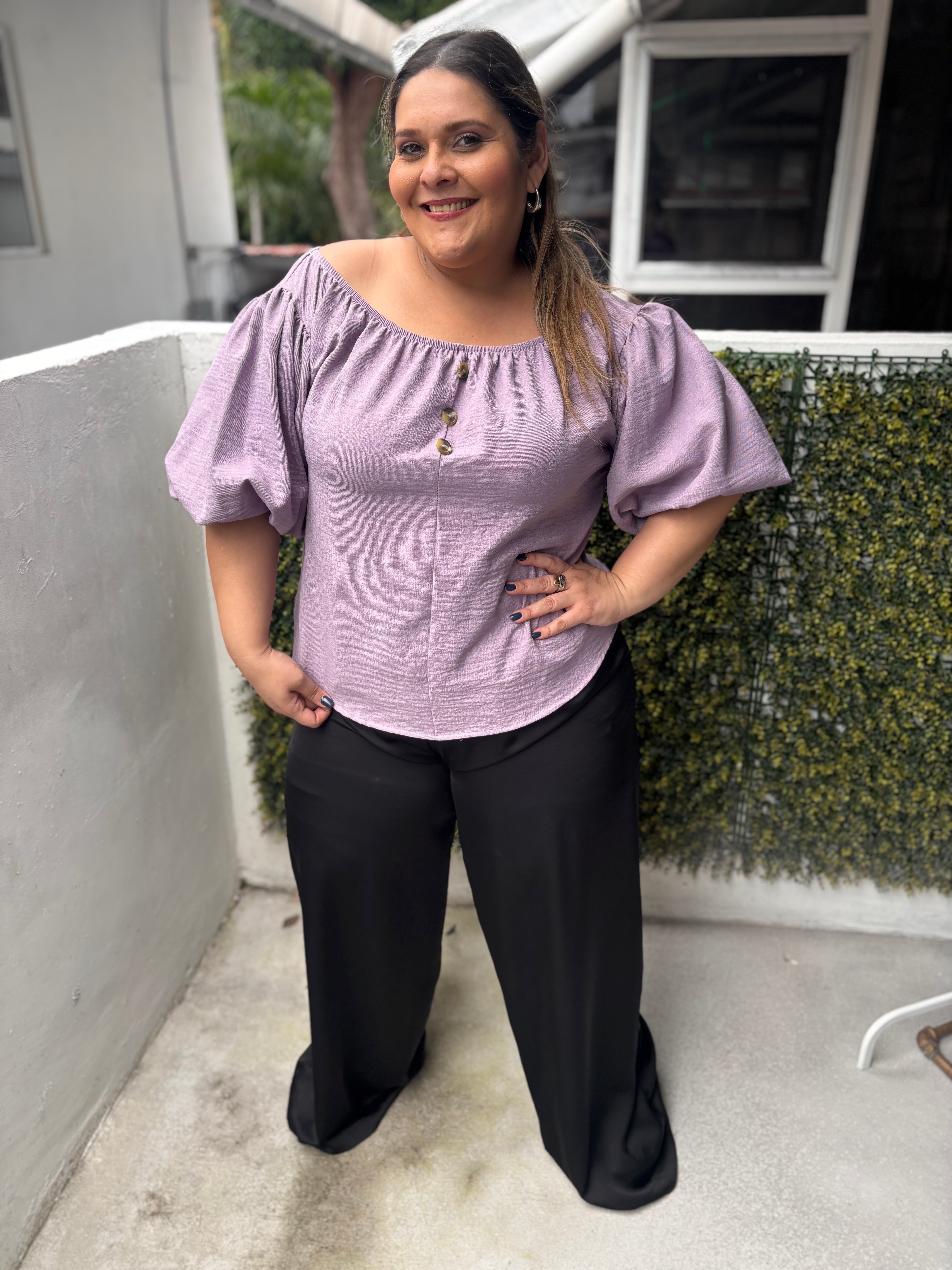 BUBBLE SLEEVE LAVANDER BLOUSE