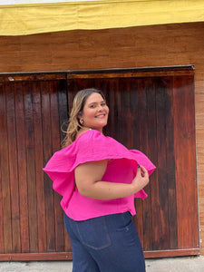 FUSHIA FRONT RUFFLE BLOUSE