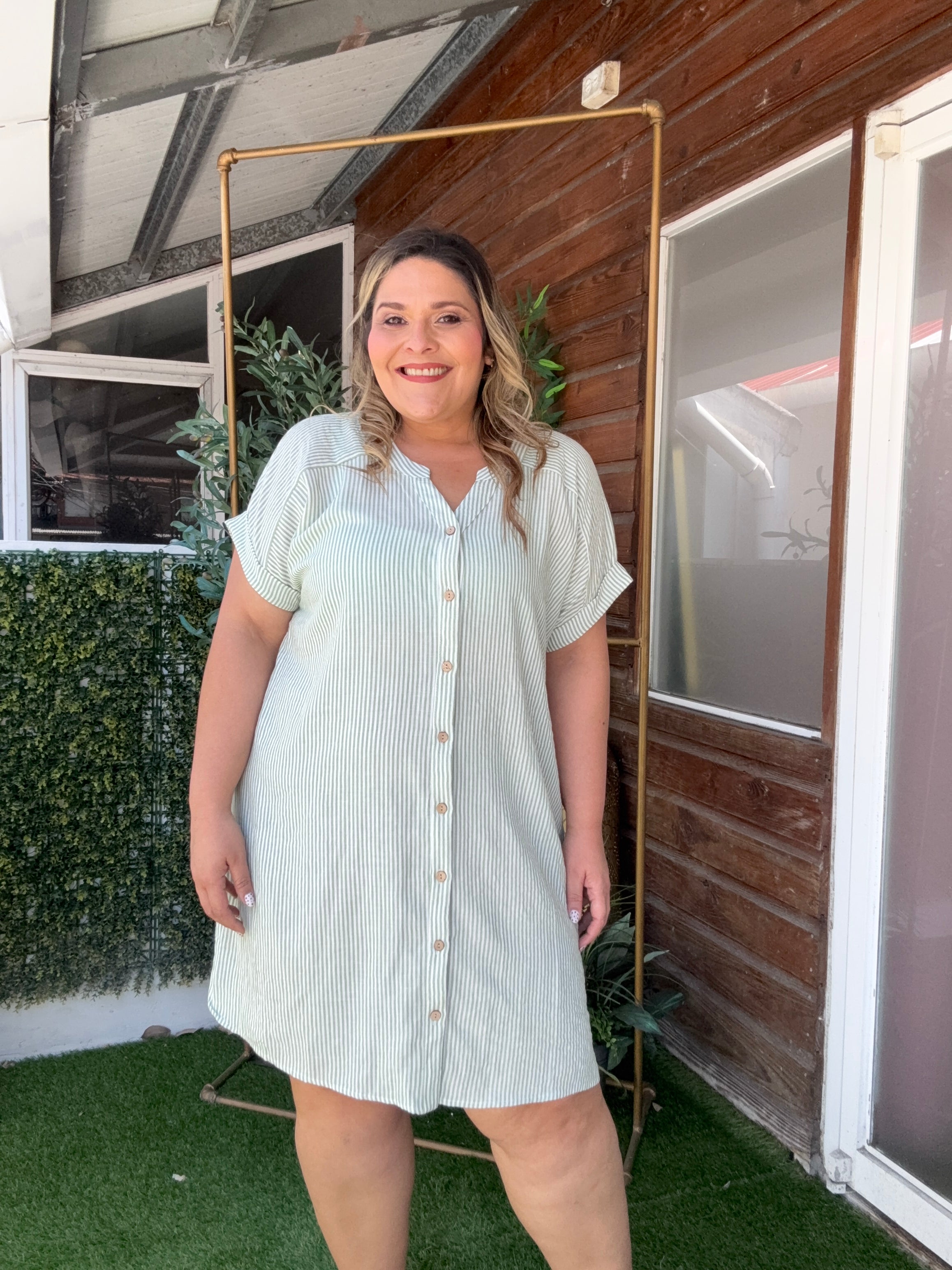 Vestido plus size camisero a rayas Verde | Vestido corto fresco casual tallas grandes Panamá