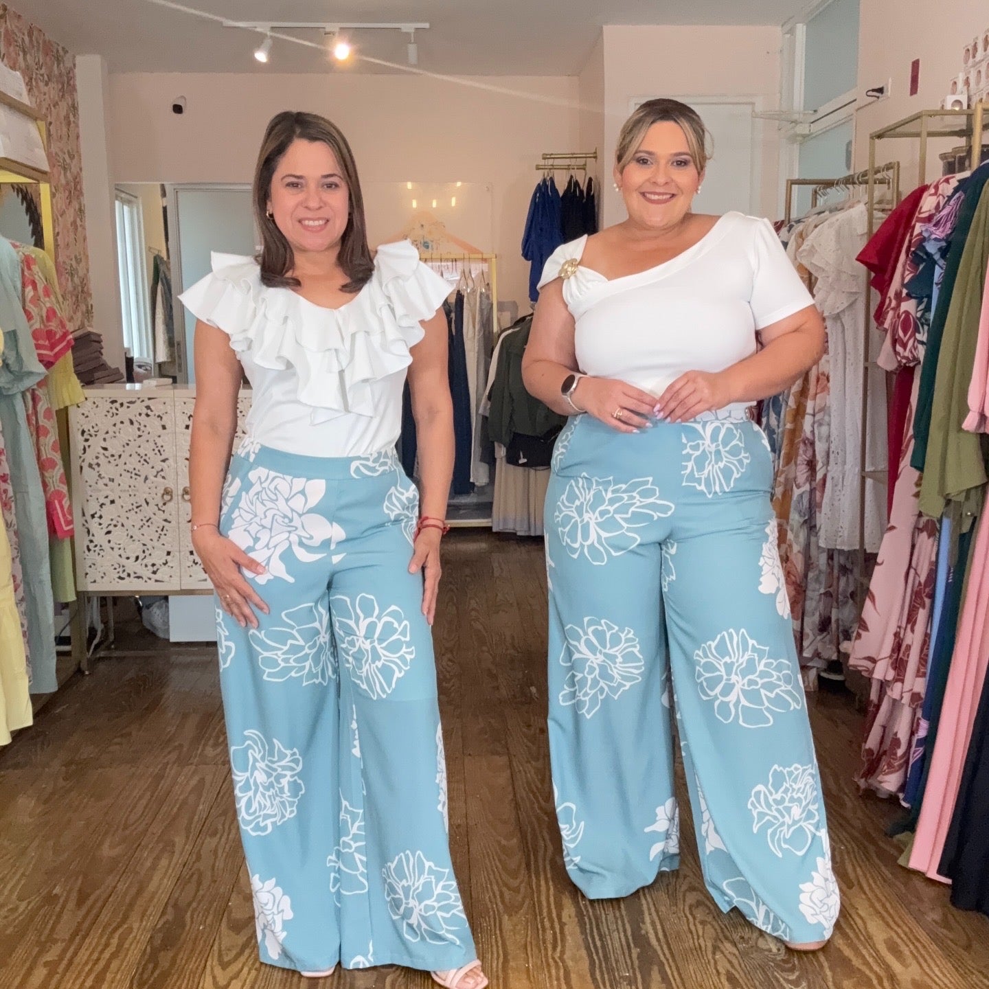 Pantalón Palazzo Azul Estampado para mujer en panamá/Pantalón Floral de pierna ancha Elegante y Fresco