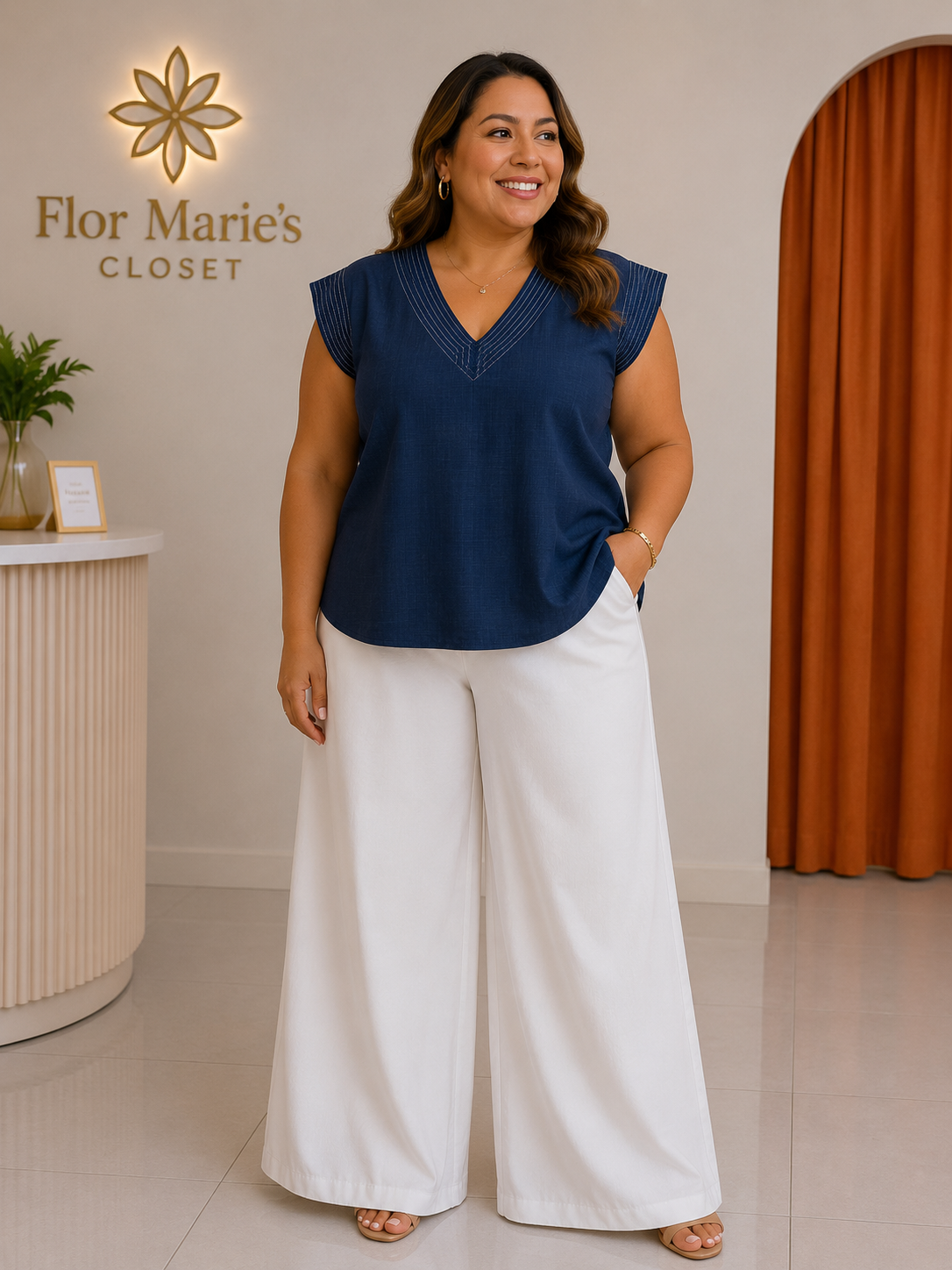 Blusa Azul Marino con Escote en V