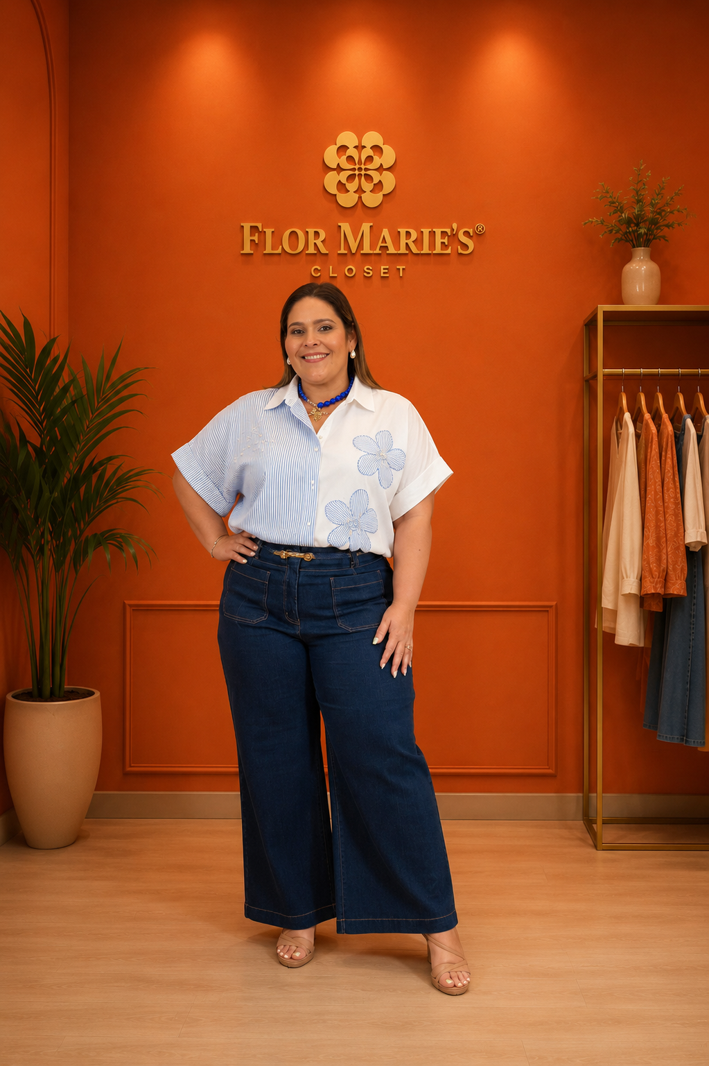 Blusa Plus Size para Mujer Blanca y Rayas Celestes | Camisa Casual Elegante Tallas Grandes Panamá