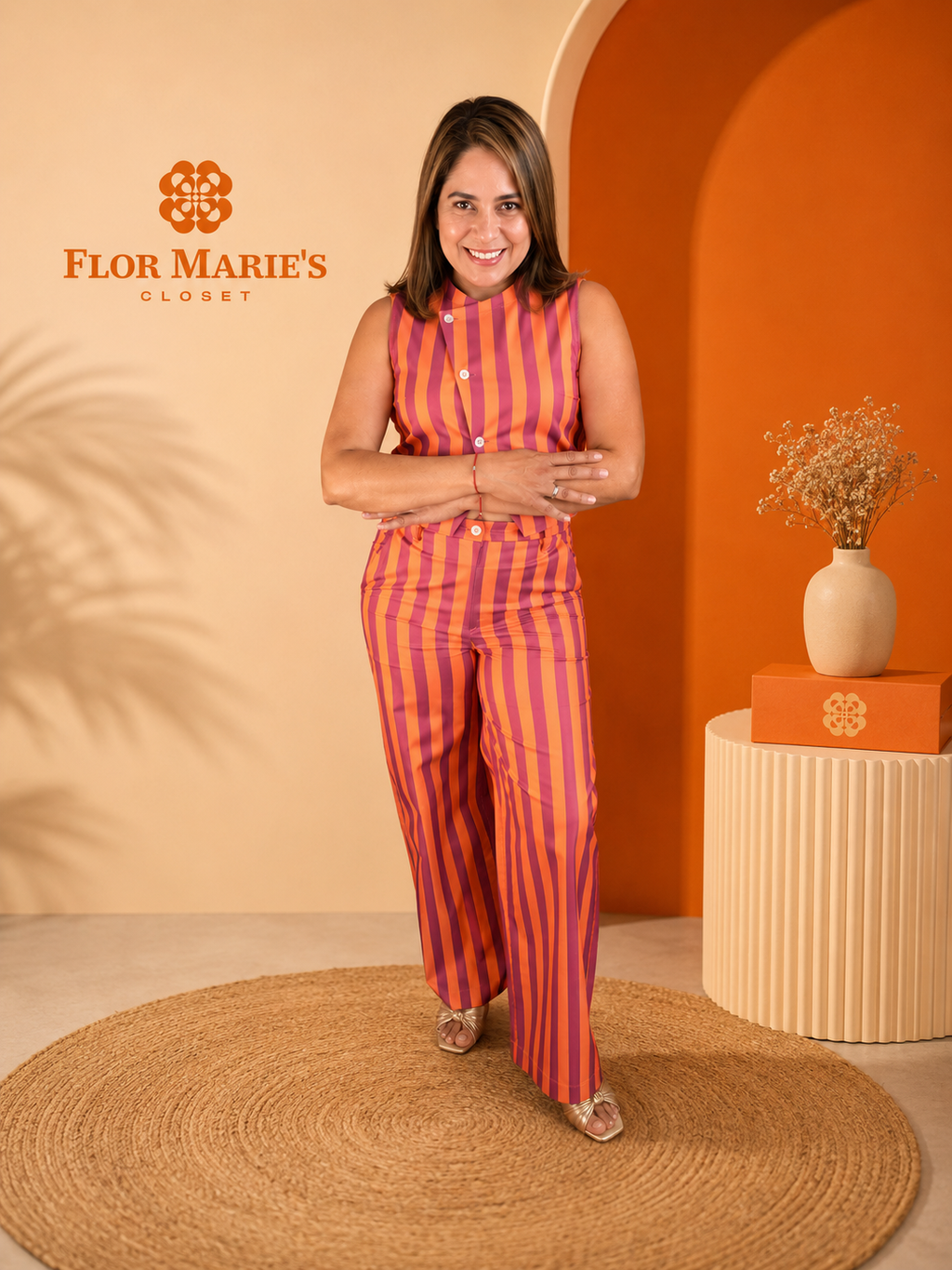Set Rayas Terracota y Vino para Mujer/Set Plazzo Elegante en Panamá