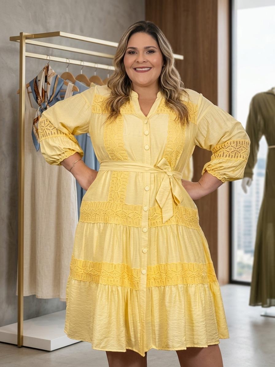 Vestido Amarillo Casual para Mujer con Encaje/Vestido Fresco y Elegante para Dama en Panamá