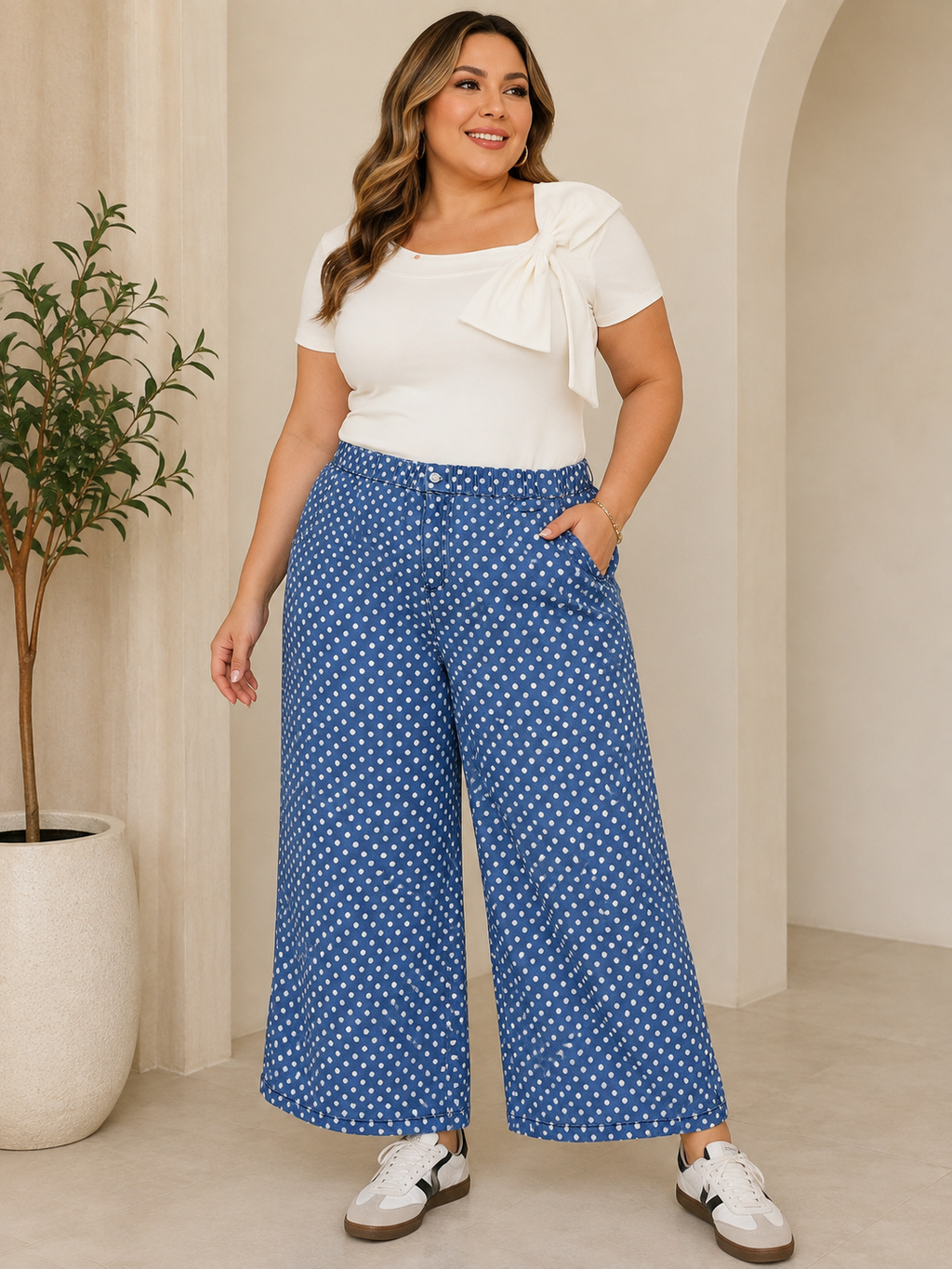 PANTALON PALAZZO DENIM POLKA