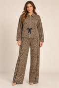 Conjunto Animal Print Leopardo para Mujer con Chaqueta y Pantalón Wide Leg