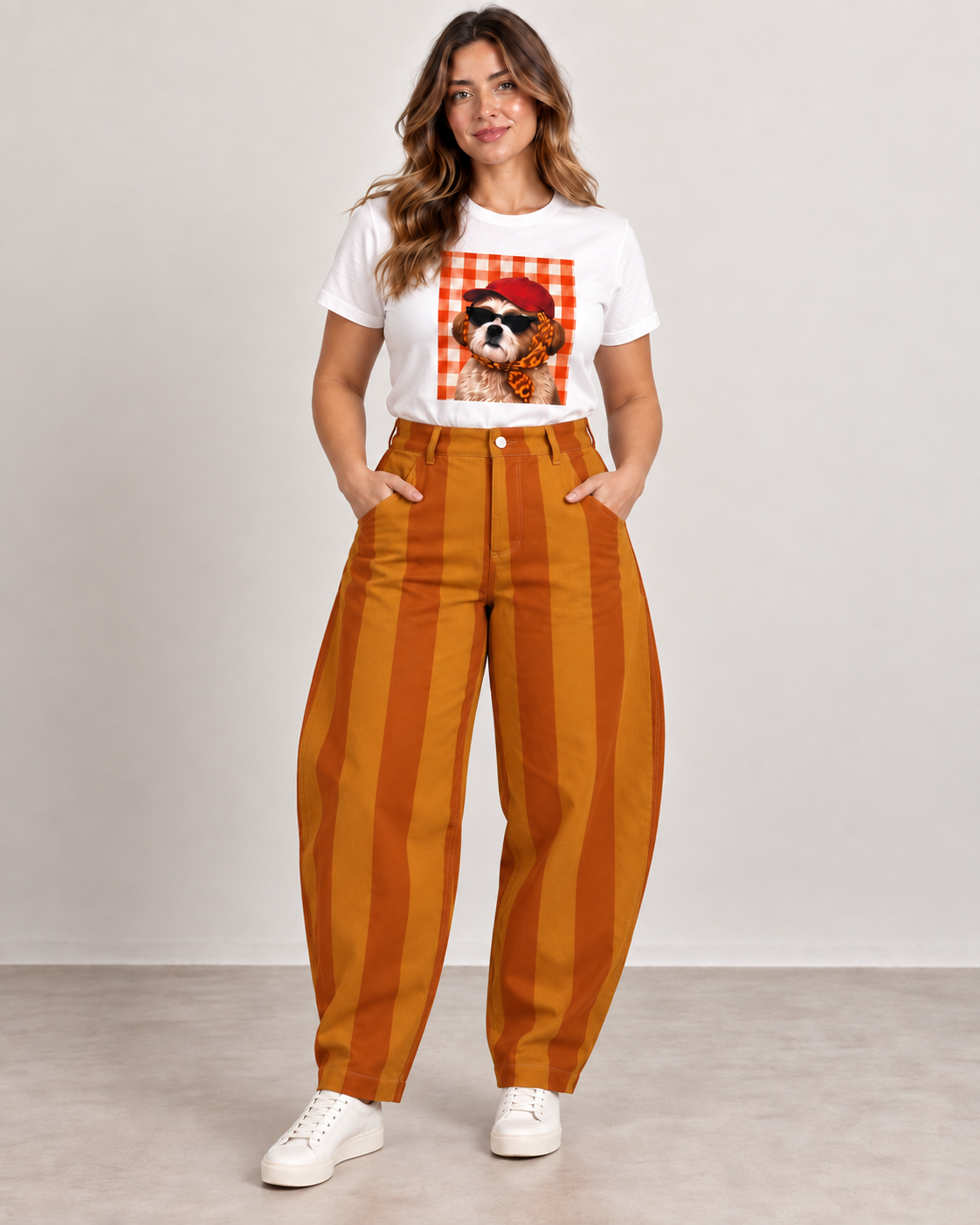 Sarisa Pantalón de Rayas Verticales Burdeos y Crema de Pierna Ancha