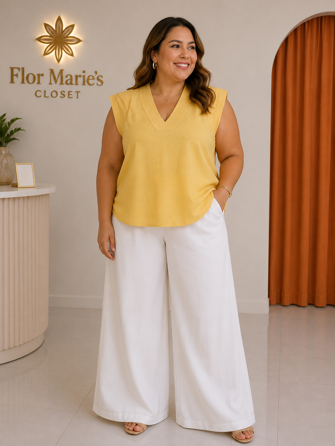 Blusa Amarillo Mostaza Sin Mangas con Escote en V