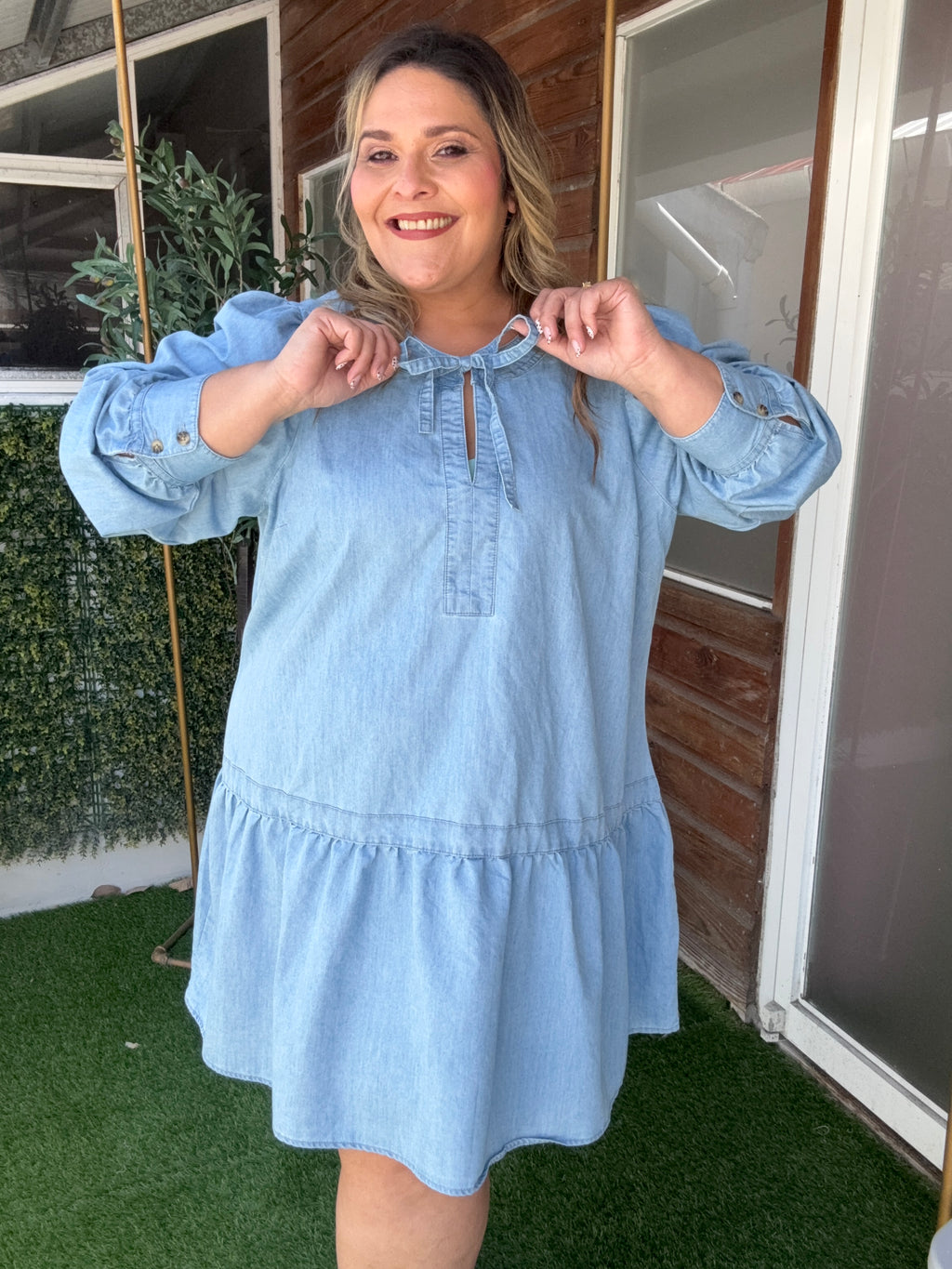 Vestido plus size denim claro midi para mujer | Vestido casual fresco tallas grandes Panamá