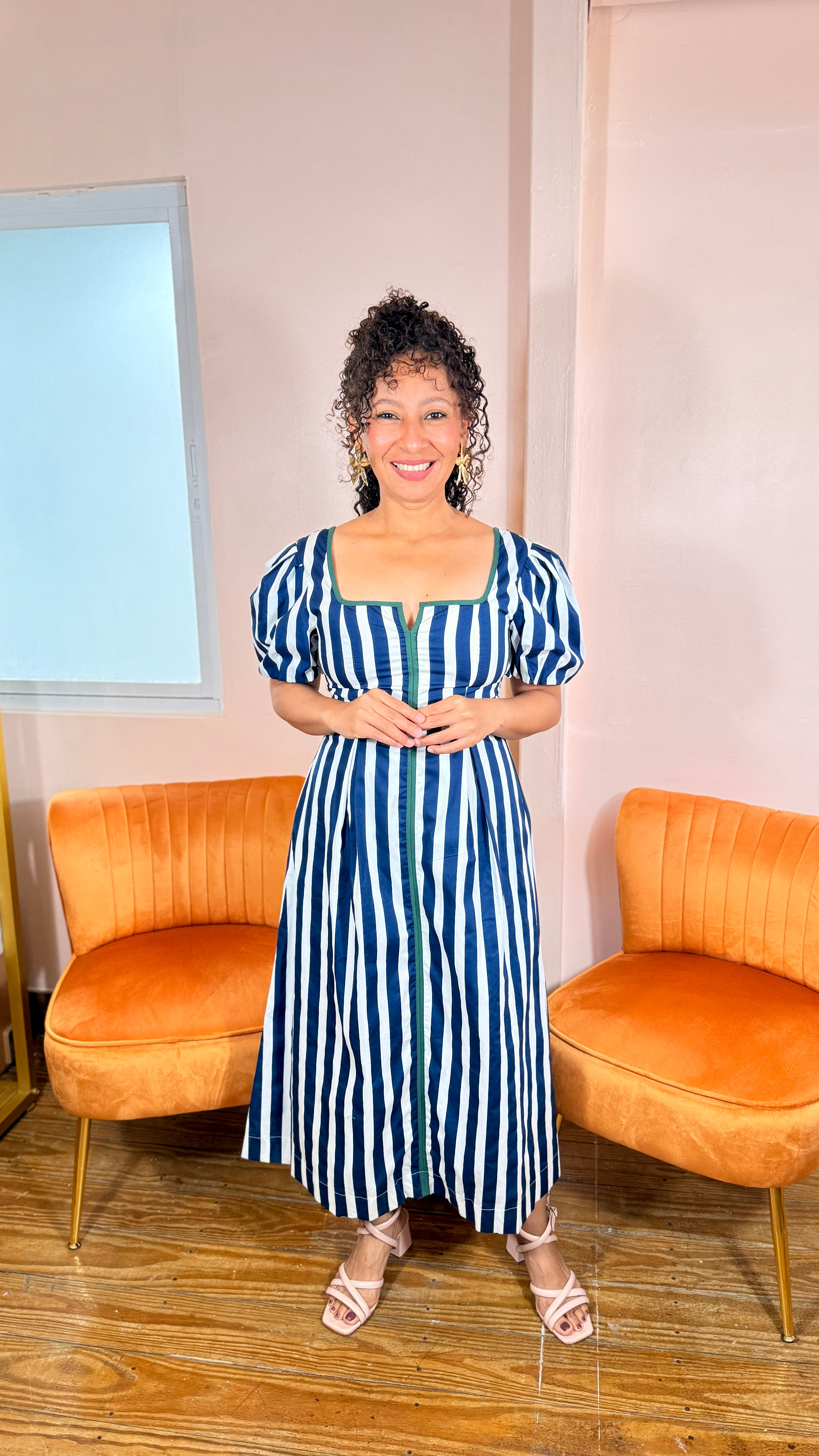 Vestido Midi de Rayas Azul y Blanco para Mujer en Panamá/Vestido elegante Casual