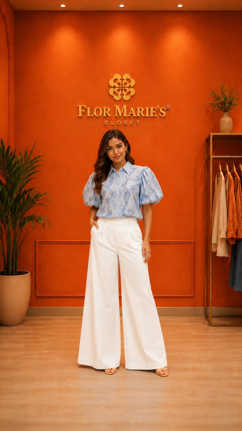 Blusa A Finas Rayas Azul Con Relieve De Diseño De Flores / Talla Regular para Mujer en panamá