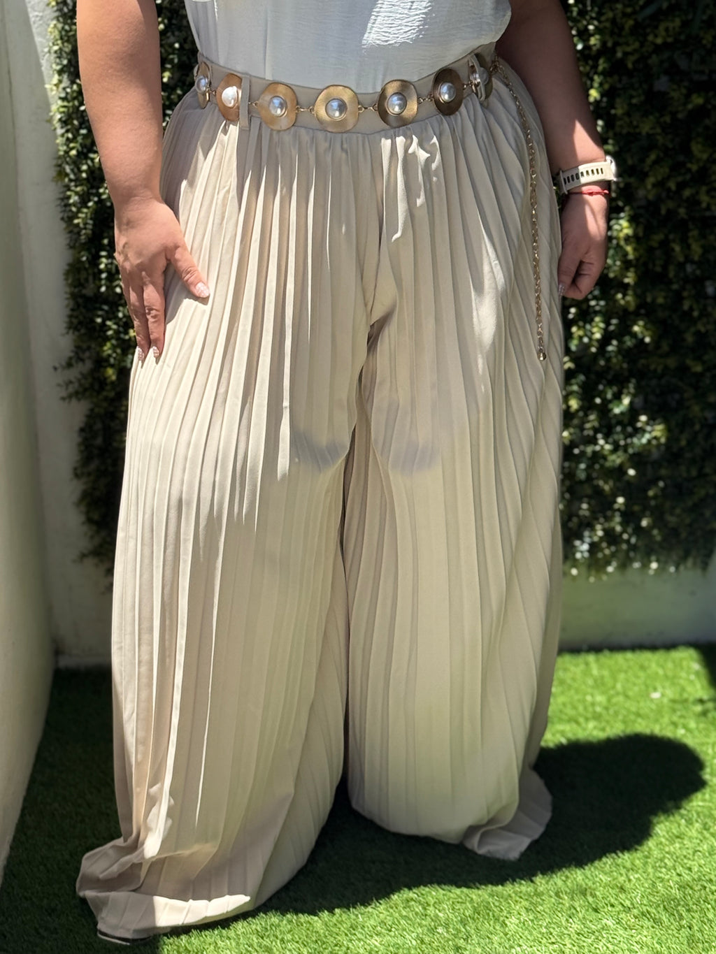 PANTALON PLUS SIZE PLISADO BEIGE