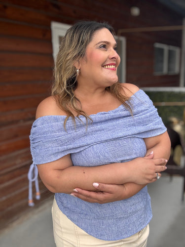 DENIM OFF SHOULDER BLOUSE