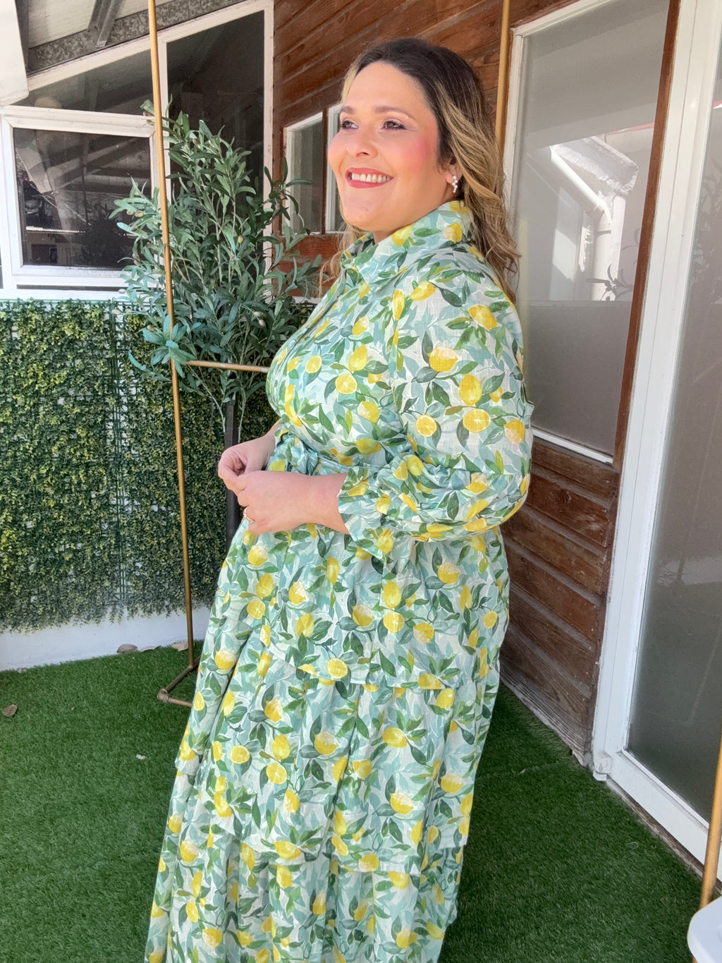 Vestido Plus Size Midi Estampado de Limones para Mujer en Panamá/ Vestido fresco Casual y elegante en panamá