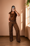 Pantalón Chocolate de Lunares blanco Wide Leg para Mujer/Pantalón para Mujer en Panamá