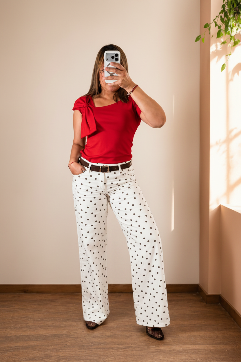 Blusa Roja con Escote Cruzado y Moño Decorativo para Mujer/Blusas para Mujer en Panamá