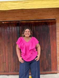 FUSHIA FRONT RUFFLE BLOUSE
